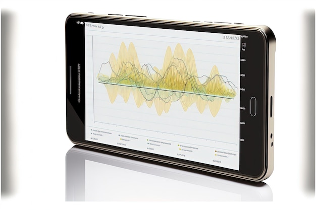 Chart on mobile screen, white background. Generative AI