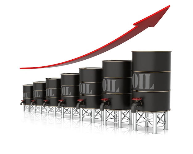 Диаграмма роста и падения цен на нефть ... изолированные на белом. 3D-рендеринг