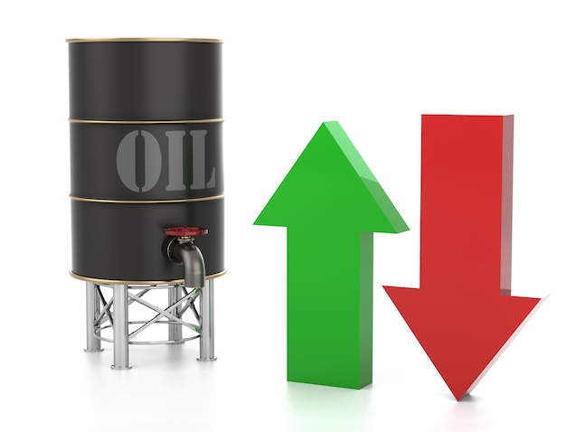 上昇する石油価格のチャート...白で隔離。 3Dレンダリング