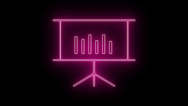 Chart on a tripod stand representing business presentation neon glowing on a white background