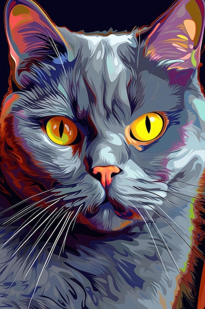 Photo chartreux cat psychedelic look generative ai