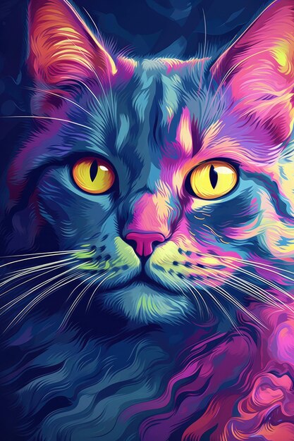 Photo chartreux cat psychedelic look generative ai