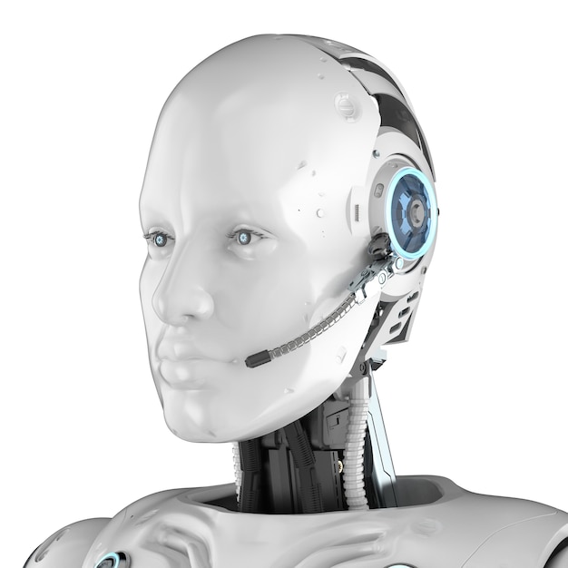 Chat bot concept met 3D-rendering humanoïde robot met headset