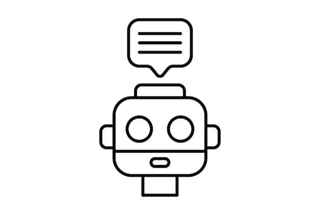 チャットボットラインアイコンウェブサイトシンボル人工知能アプリまたはウェブ用の黒い看板
