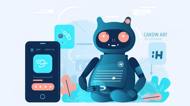 Chat bot set using and chatting artificial intelligence chat bot developed by tech company digital chat bot robot application conversation assistant conceptillustration