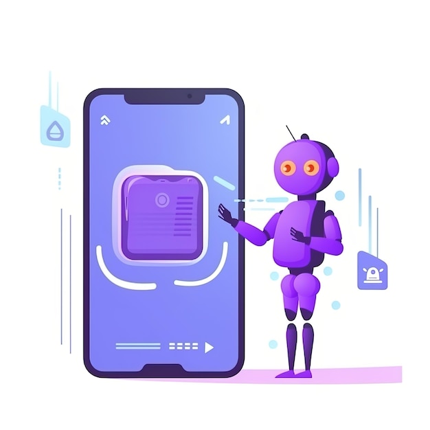 Photo chat bot set using and chatting artificial intelligence chat bot developed by tech company digital chat bot robot application conversation assistant conceptillustration