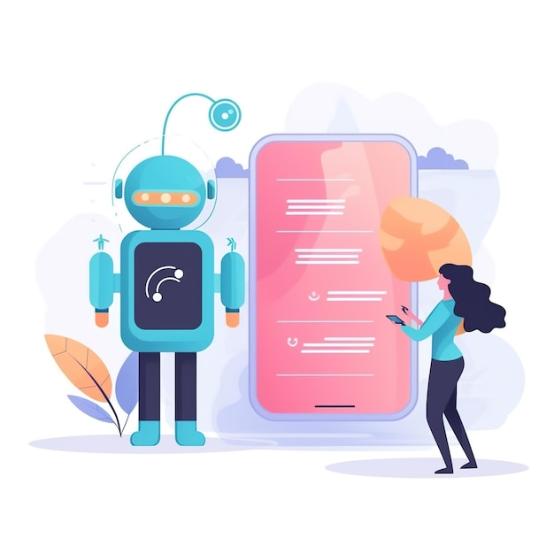 Chat bot set using and chatting artificial intelligence chat bot developed by tech company digital chat bot robot application conversation assistant conceptillustration