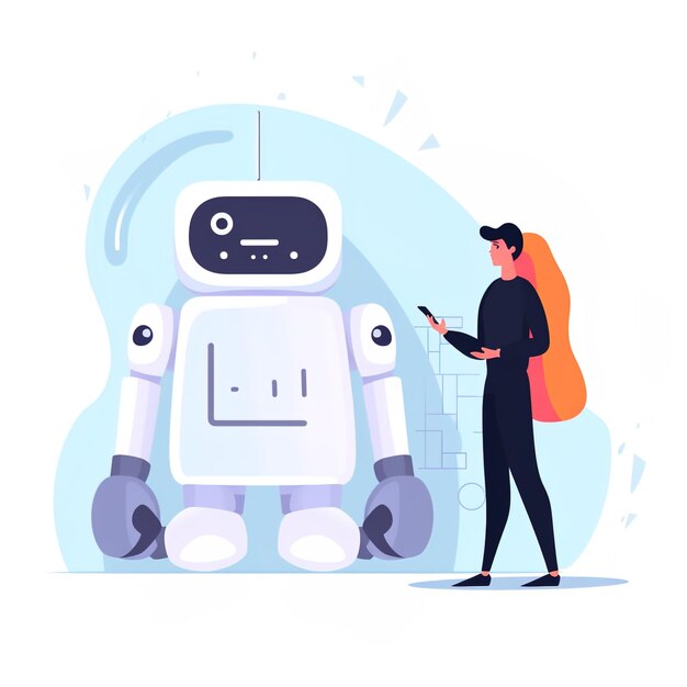 Chat bot set using and chatting artificial intelligence chat bot developed by tech company digital chat bot robot application conversation assistant conceptillustration