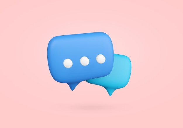 Chat bubble symbool 3D render. Communicatie symbool illustratie met kopie ruimte. Spraakballon voor bericht.