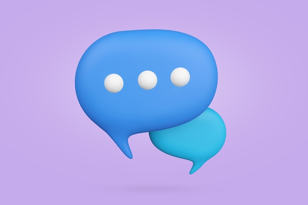 Chat bubble symbool 3D render. Communicatie symbool illustratie met kopie ruimte. Spraakballon voor bericht.