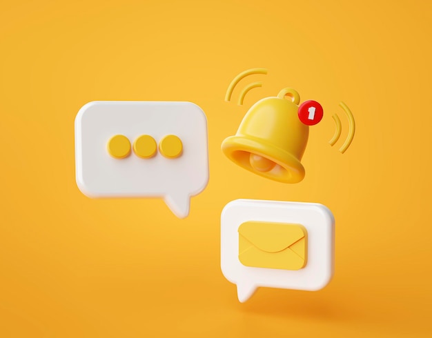 Chat bubbles or speech bubble notification icon website ui on yellow background 3d rendering illustration