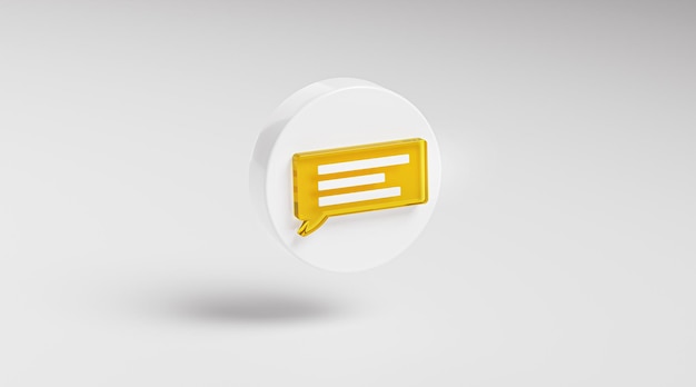 Photo chat message yellow glass icon button on circle app symbol 3d render