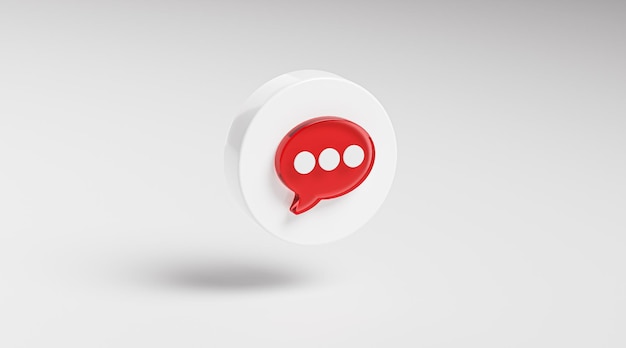 Chat Red Glass Icon Button on Circle App Symbol 3D Render