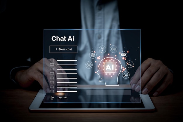 Photo chat robot is an artificial intelligenceai improves conversations and customer service in business and develops information programsfuturistic technology transformation