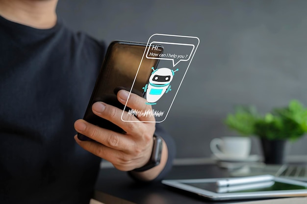 Chatbot Ai 人工知能技術インターネット スマート フォン画面上の仮想アシスタント
