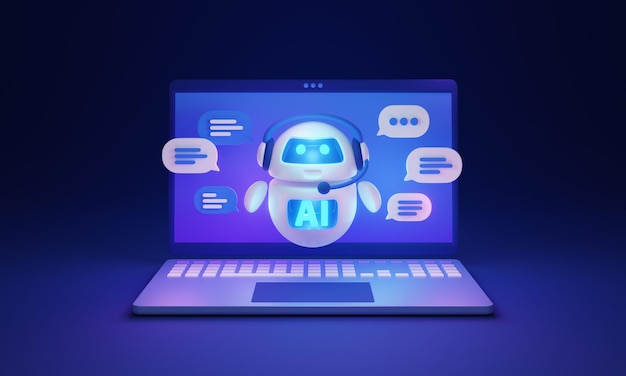 Chatbot AI-assistent voor geautomatiseerd klantenondersteuning 3D-illustratieconcept