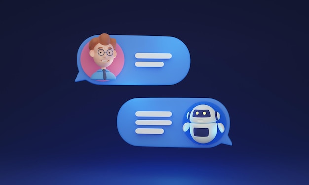 온라인 지원 3D 일러스트레이션 개념을 제공하는 Chatbot AI 로봇