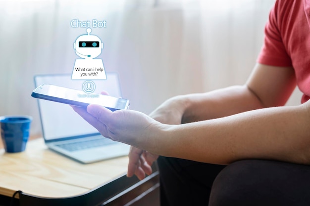 Foto chatbot assistente conversazione ai concetto di tecnologia di intelligenza artificiale