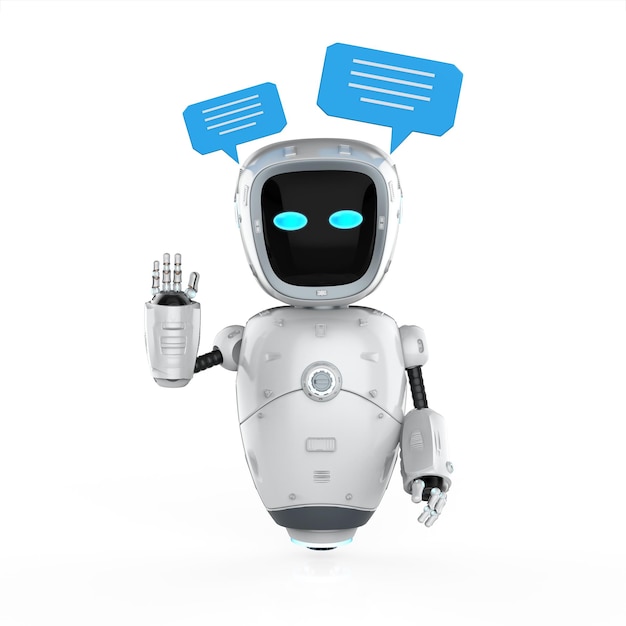 Photo chatbot or assistant robot chat with speech bubble