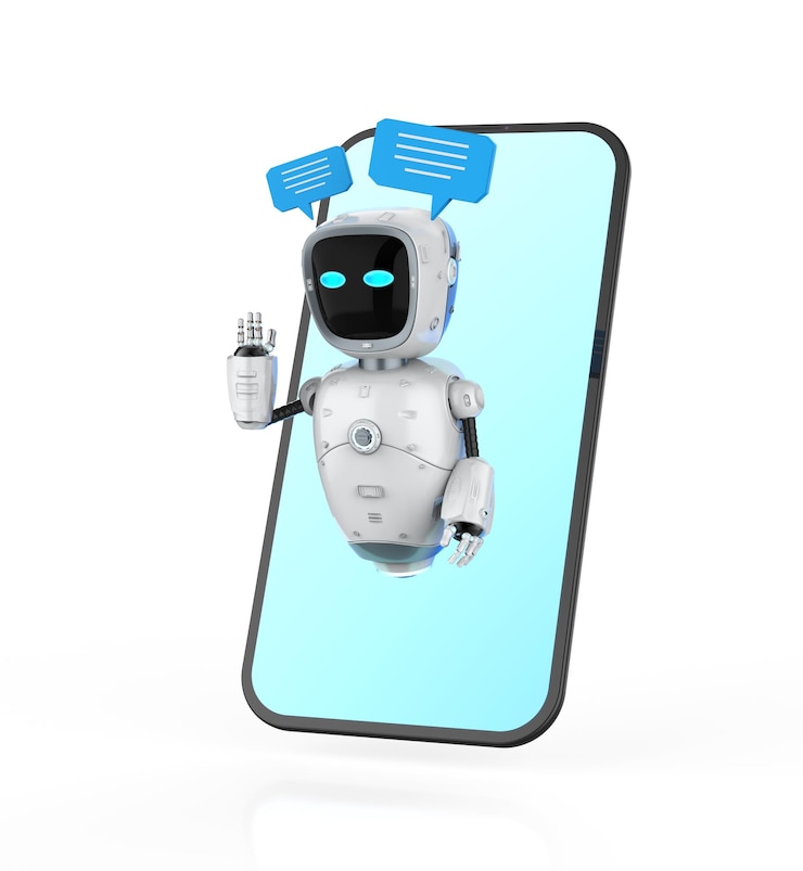 Photo chatbot or assistant robot chat with speech bubble