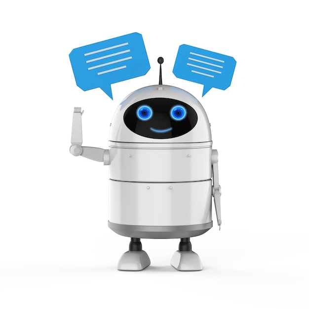 Photo chatbot or assistant robot chat with speech bubble