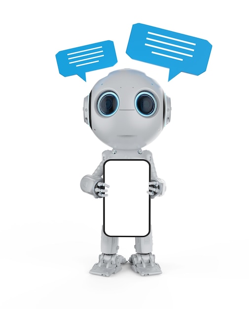 Photo chatbot or assistant robot chat with speech bubble