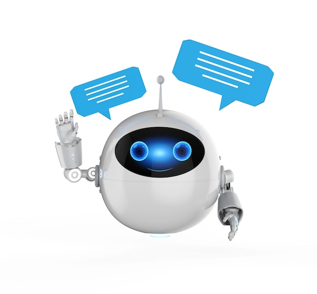 Photo chatbot or assistant robot chat with speech bubble