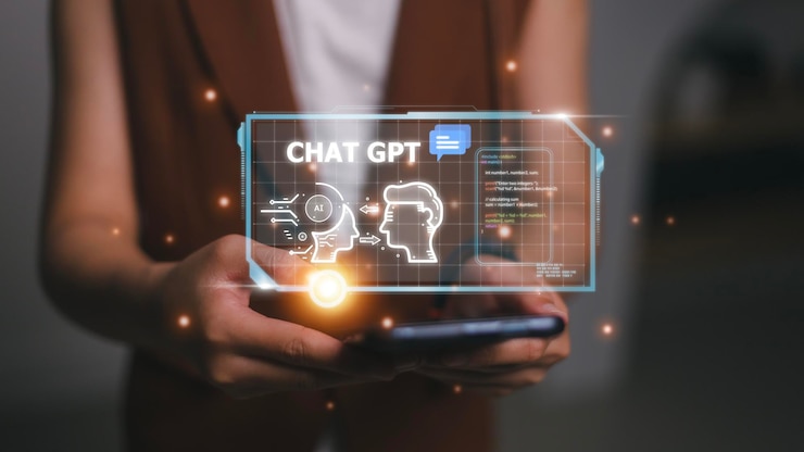 Photo chatbot chat with ai artificial intelligence man using technology smart robot ai artificial intelligence by enter command prompt for generates something futuristic technology transformation