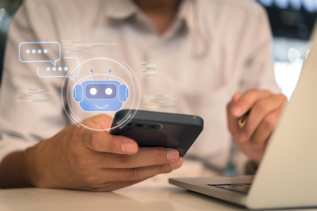 Chatbot разговор Ai Технология искусственного интеллекта онлайн-обслуживание клиентов ChatGPT Цифровое приложение chatbot робот OpenAI генерируют футуристическую технологию Виртуальный помощник в интернете