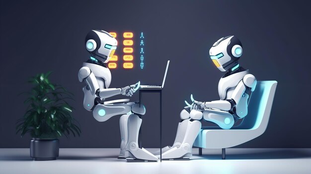 Chatbots robot working and chatting in computer Generative AI illustration