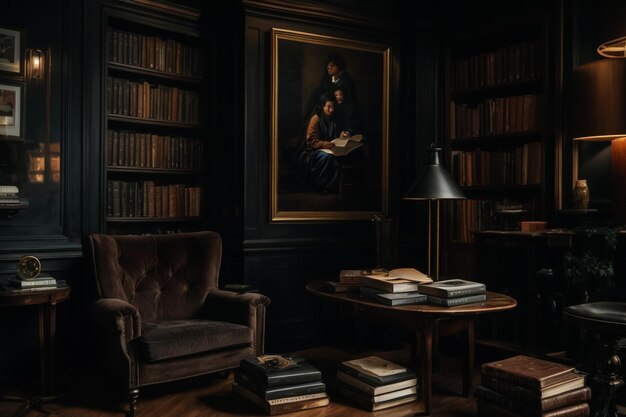 chateau library black room black wall black furniture candelabra