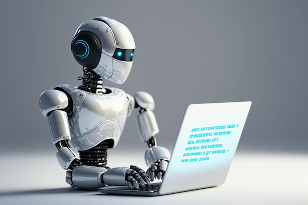 Chatgpt ai robot beantwoordt vragen op een laptop.