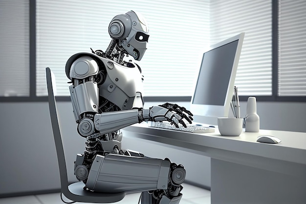 Chatgpt ai-robot die vragen beantwoordt op een computer-chatbot-robotassistent Generatieve AI