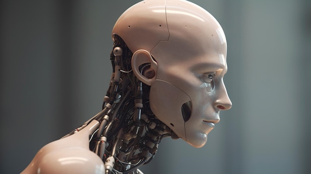 ChatGPT のコンセプト 人間の顔と AI の脳を持つ人間のようなアンドロイド 生成 AI