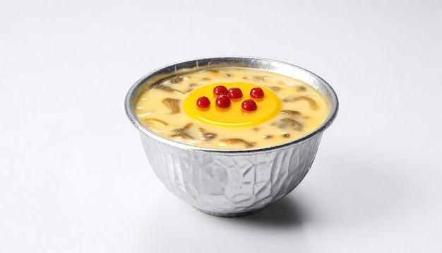 Photo chawan mushi in aluminum foil cup or egg custard isolated on white background