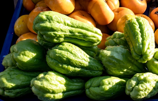 Chayote en Persimmon, vers uit de tuin.