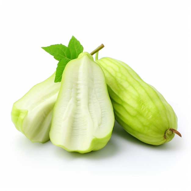 Photo chayote with white background high quality ultra hd