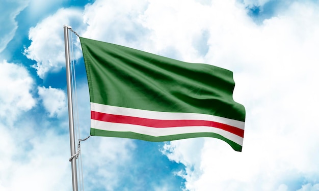 Chechen Republic of Ichkeria flag waving on sky background 3D Rendering