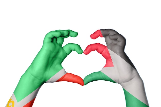 Foto cecenia palestina cuore gesto della mano che fa il percorso di ritaglio del cuore