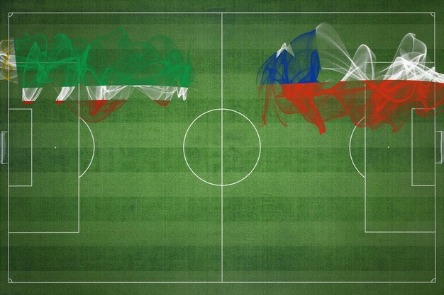 Foto cecenia vs cile partita di calcio colori nazionali bandiere nazionali campo di calcio partita di calcio copia spazio