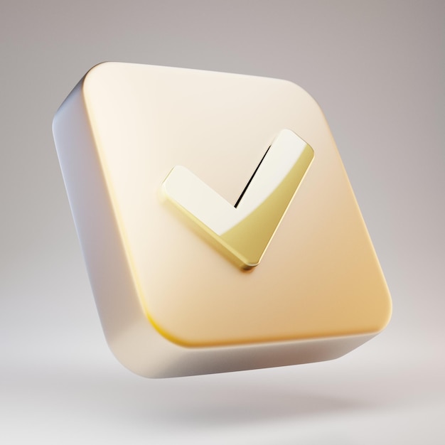 Check icon. Golden Check symbol on matte gold plate. 3D rendered Social Media Icon.