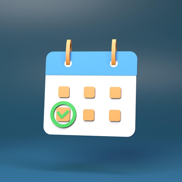 Check mark calendar icon 3d render illustration