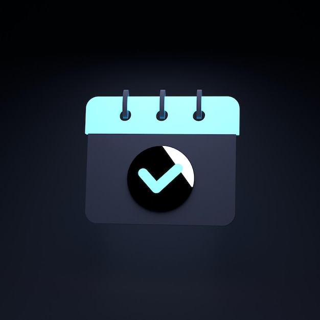 Check mark calendar icon 3d render illustration