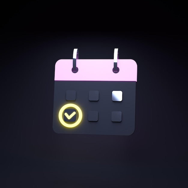 Check mark calendar icon 3d render illustration