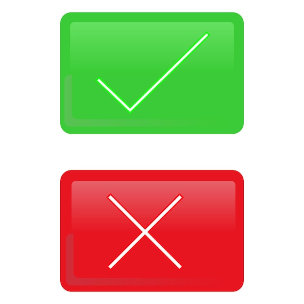 Photo check mark and cross, approved and rejected, right and wrong, right and wrong. green and red.