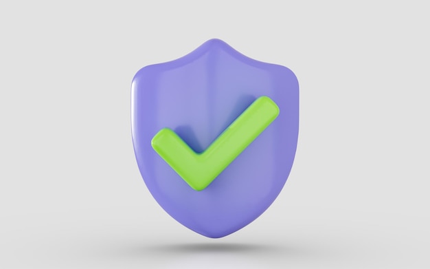 Photo check mark on the shield icon 3d render concept for online cyber problem solution checking