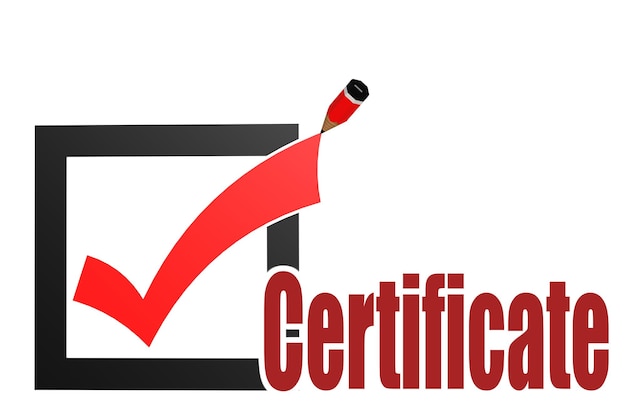 Check mark with certificate word