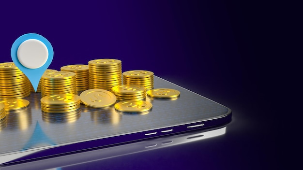 Photo the check point and gold coins on tablet for business concept 3d rendering