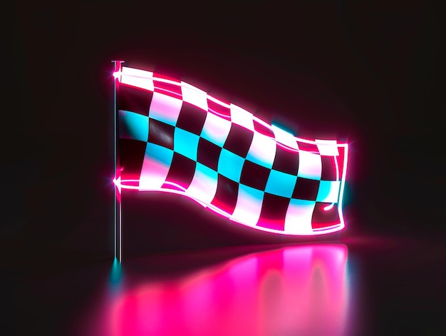 Photo a checkered flag with neon lights