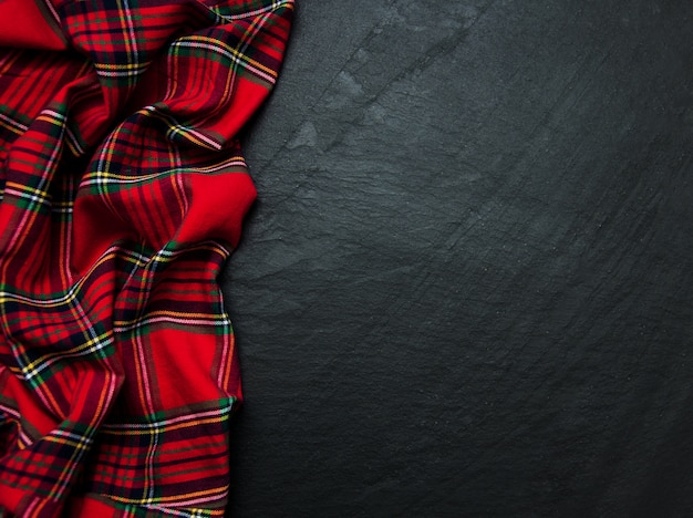 Checkered napkin on a black slate